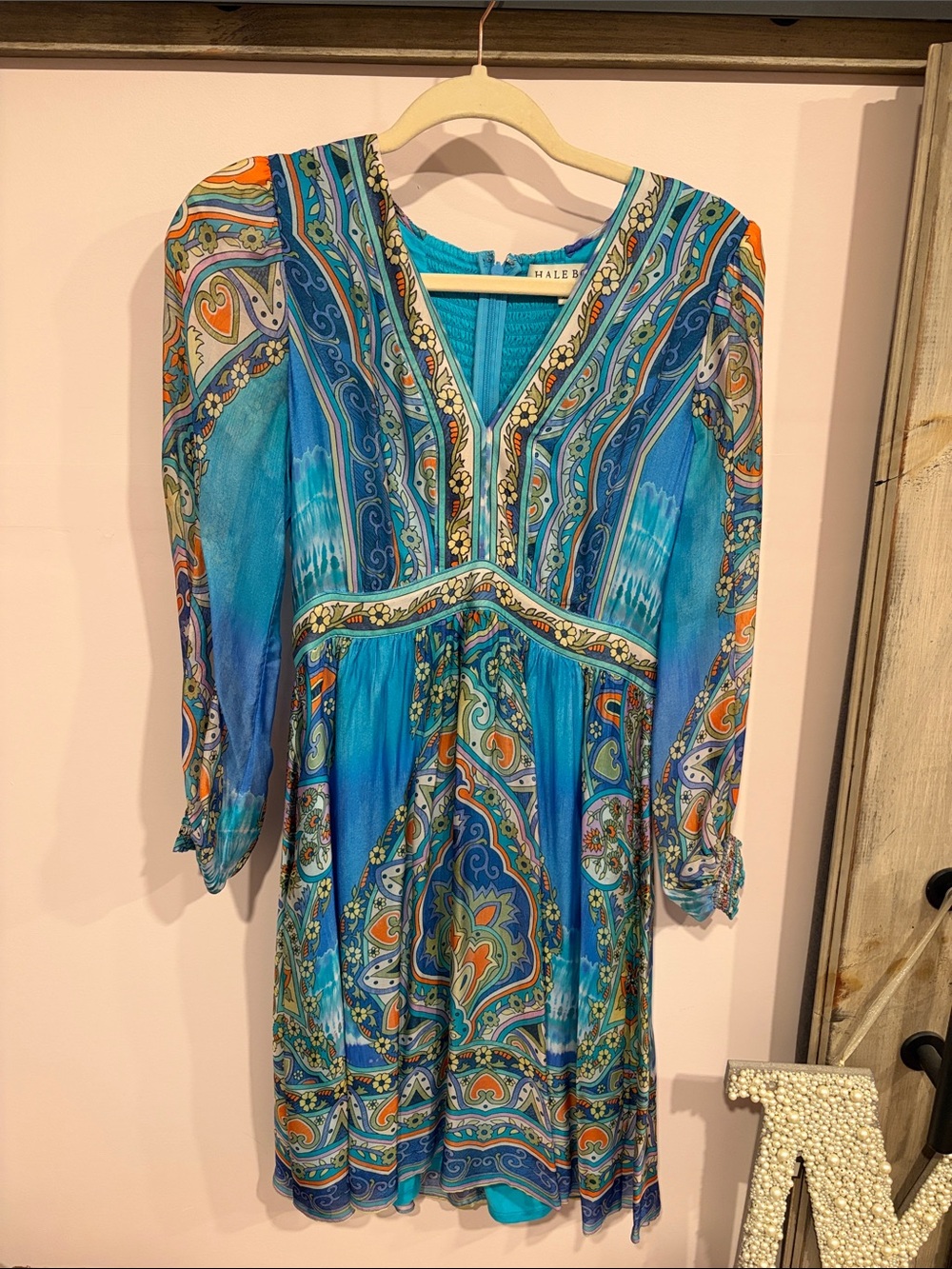 Hale Bob Turquoise & Orange Paisley Midi Dress
